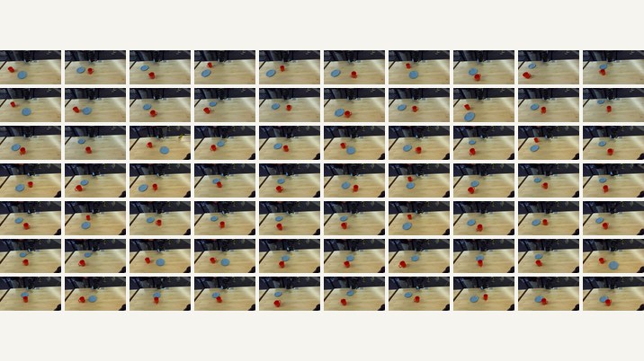 Data efficiency — 70-demo training set (10×7 tile of representative frames)